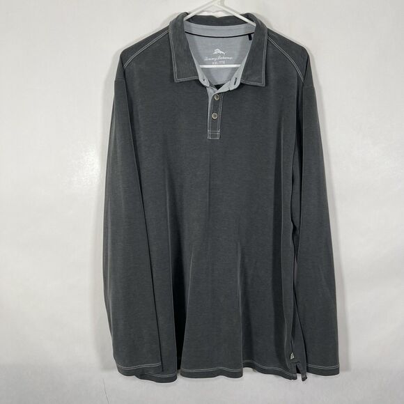 Tommy Bahama Long Sleeve Polo Shirt Mens Size XXL 2XL Gray Tencel Poly Blend EUC - Picture 1 of 11